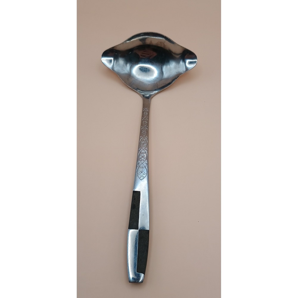 Vintage‎ Stainless Steel Double Spout Gravy Ladle Japan Etched Floral MCM Style
